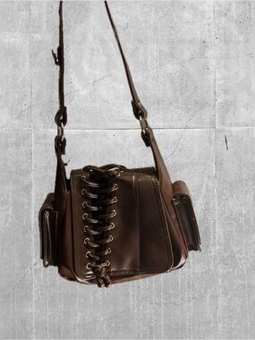 Brown Lace-Up Crossbody Bag